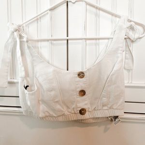 Button Cream Crop Tank